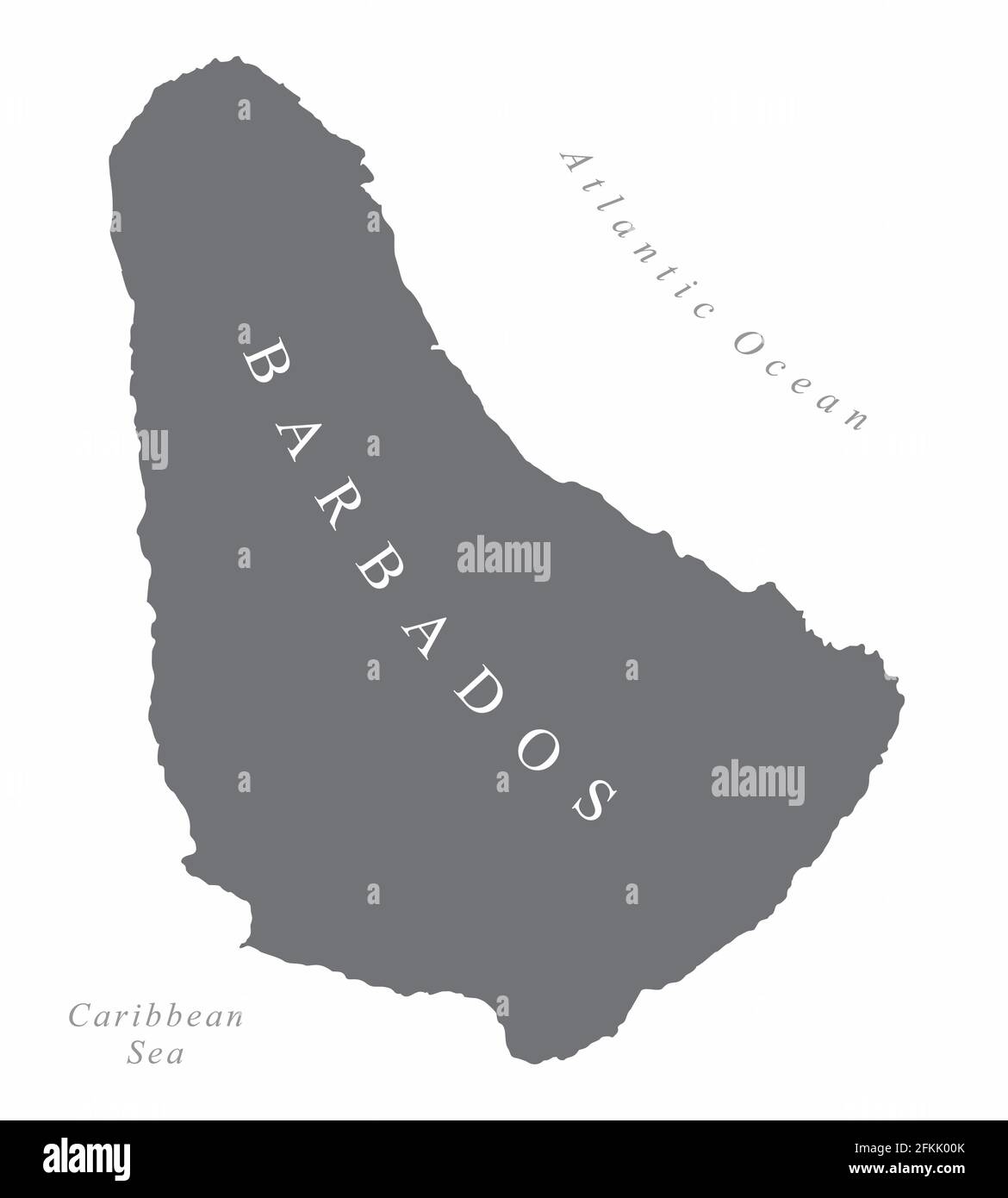 El mapa de la silueta de Barbados y sus alrededores con etiquetas Ilustración del Vector