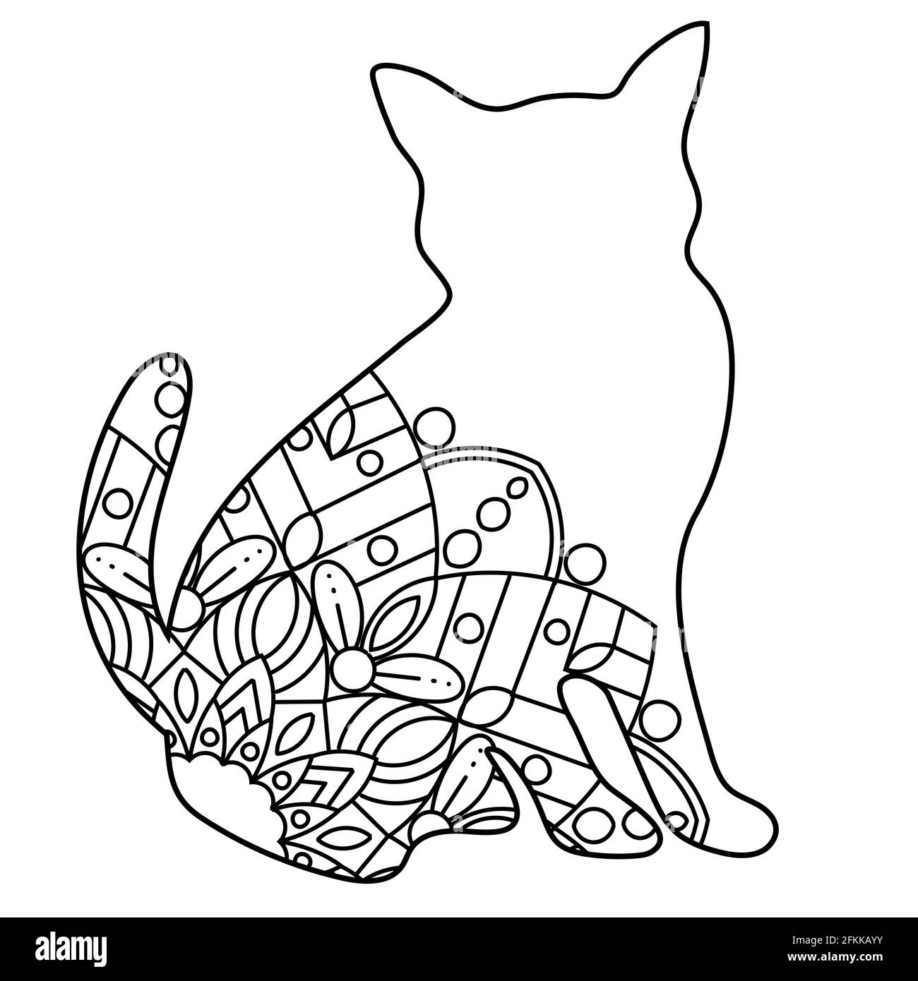 Contorno de fideos gato mandala en blanco y negro para libros para adultos,  patrón de vectores de animales monocromos. Diseño antiestrés Imagen Vector  de stock - Alamy