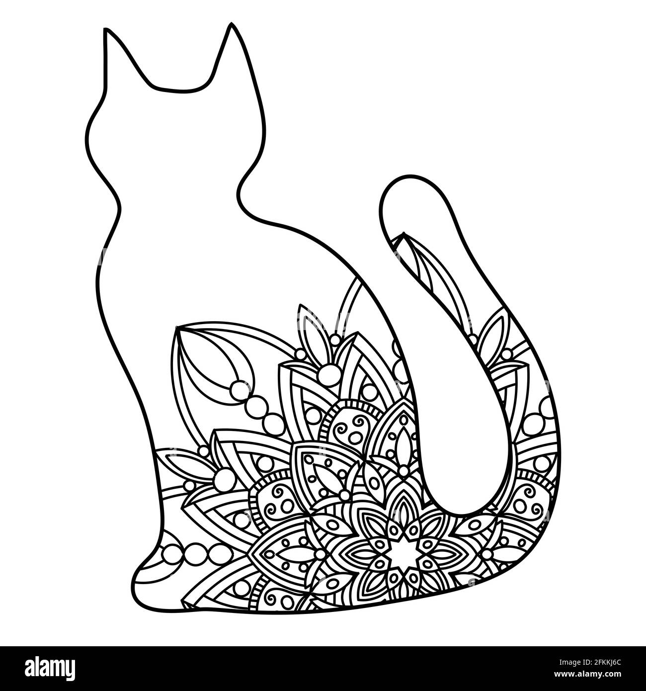 Mandala de gato de fideos en blanco y negro para libros para adultos,  patrón de vectores de animales monocromos. Diseño antiestrés Imagen Vector  de stock - Alamy