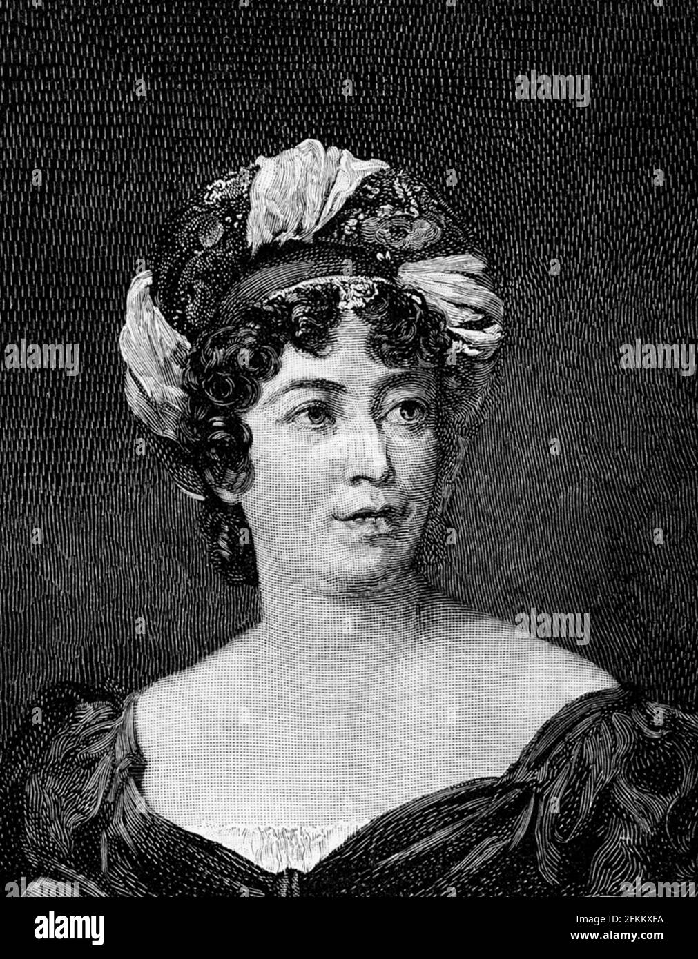 Anne Louise Germaine de Staël-Holstein (1766-1817), conocida comúnmente como Madame de Staël, fue una mujer francesa de letras y teorista político de origen geneván. Fue una voz de moderación en la Revolución Francesa y la era napoleónica hasta la Restauración Francesa. Foto de stock