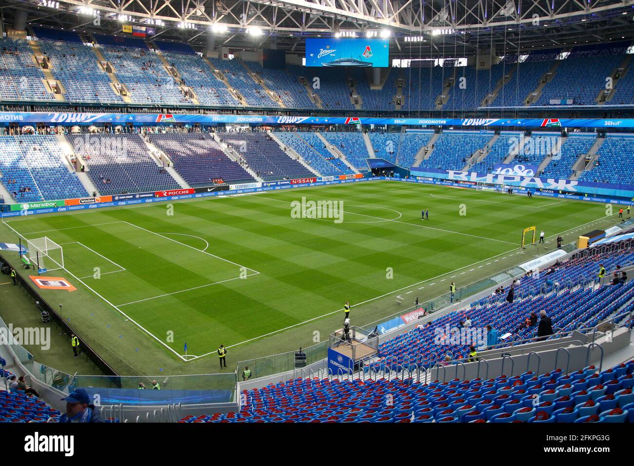 San Petersburgo Rusia 02nd De Mayo De 21 La Copa Del Estadio Gazprom Arena Arenas San Petersburgo Y Los Puestos Vacios Muestran La Calidad Del Campo De Futbol Y El Cesped Durante San Petersburgo Rusia 02nd De Mayo De 21 La Copa Del Estadio Gazprom Arena Arenas San Petersburgo Y Los Puestos Vacios Muestran La Calidad Del Campo De Futbol Y El Cesped Durante