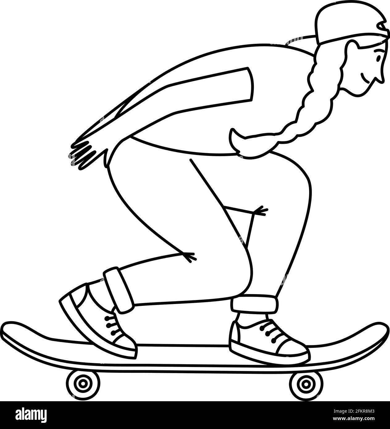 Croquis del skateboarder. Joven saltando en longboard, esbozar elementos  del deporte extremo de la calle, ilustración vectorial de adolescentes al  aire libre activo aislado sobre fondo blanco Imagen Vector de stock -