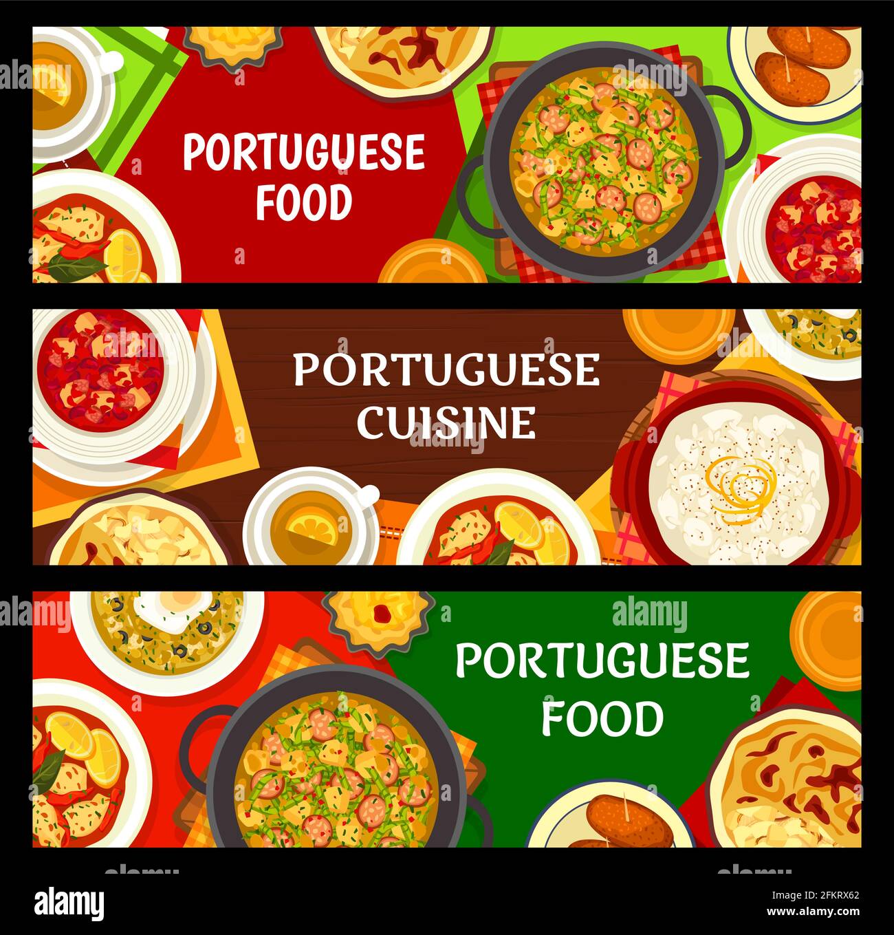 Cocina Portuguesa Platos De Comida Menu De Restaurante Portugues Comidas Banners Vectoriales Menu Tradicional Portugues De Cena Y Almuerzo De Bacalao Bacalhau Ric Imagen Vector De Stock Alamy