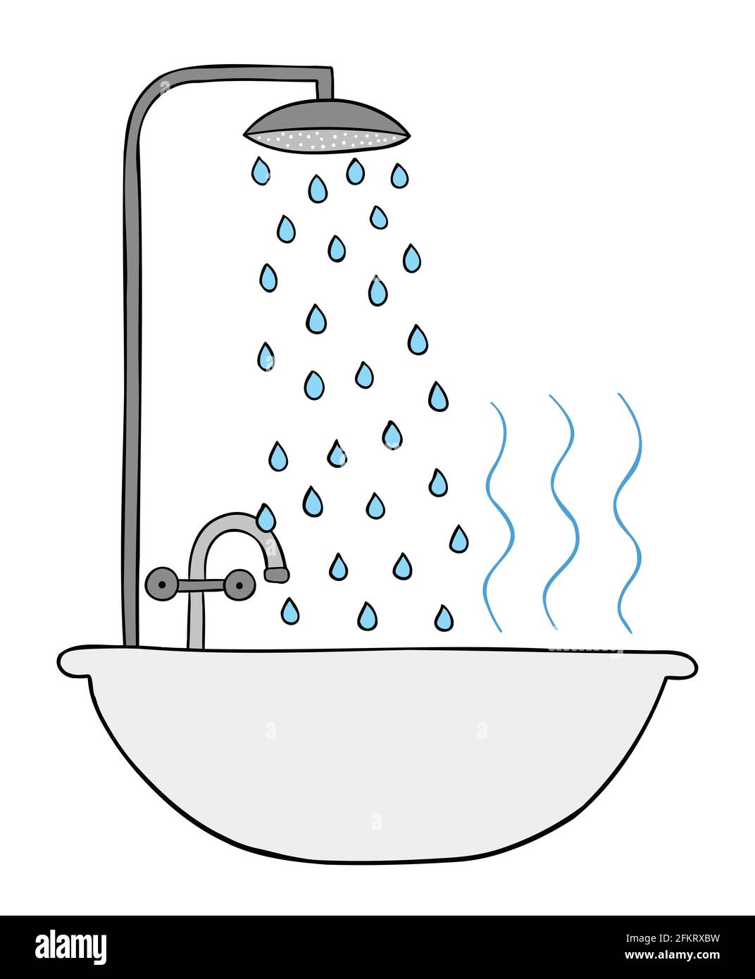 Ilustración de vectores de dibujos animados de ducha, bañera y agua  caliente. Contornos en color y negro Imagen Vector de stock - Alamy