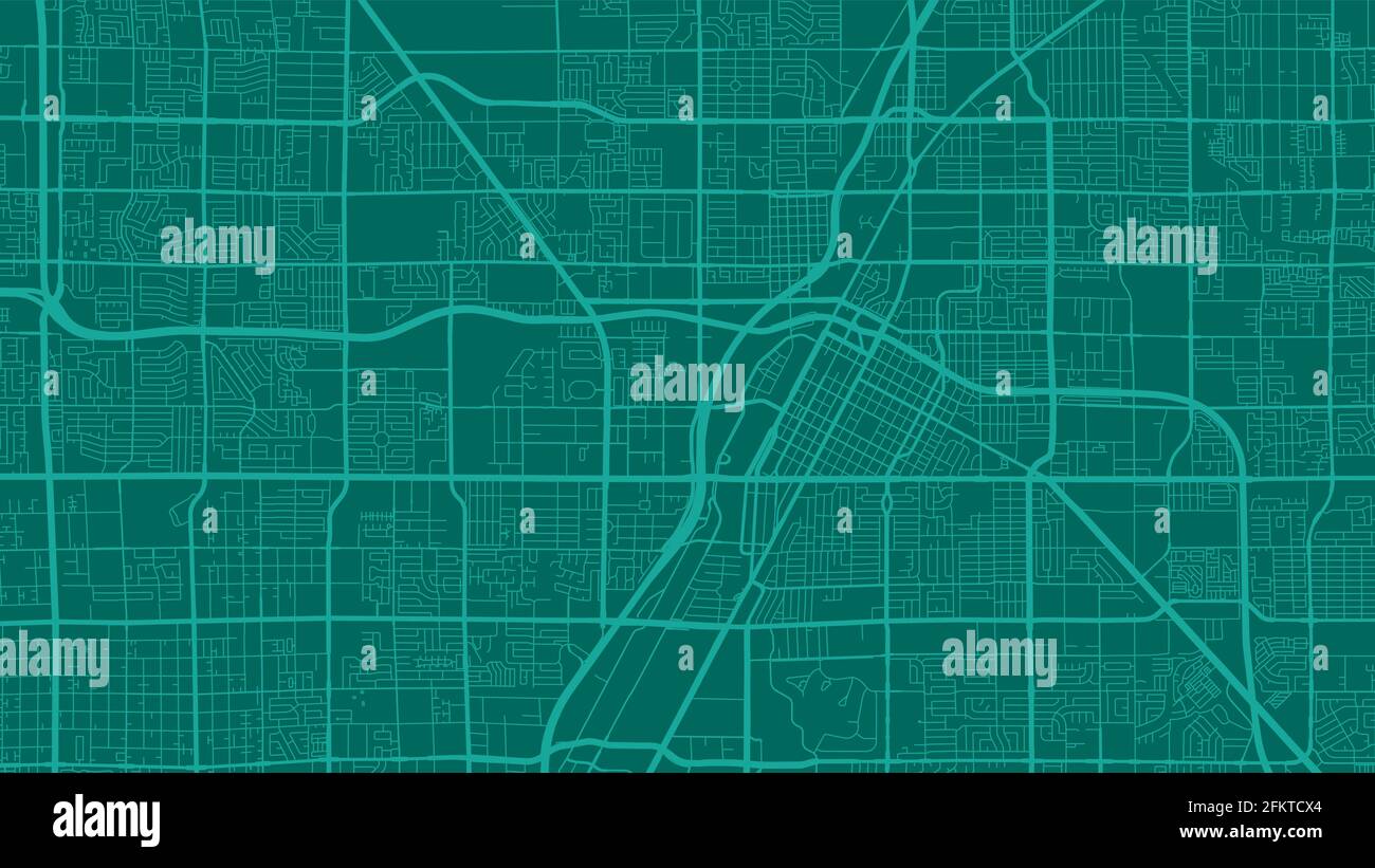 Teal y verde Las Vegas área de vectores mapa de fondo, calles y cartografía de agua ilustración. Proporción de pantalla panorámica, diseño plano digital Ilustración del Vector