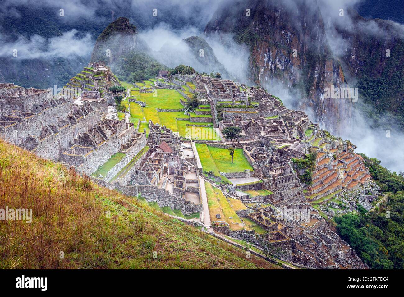Panorama de Machu Picchu. Región de Cuzco, Perú. Foto de stock