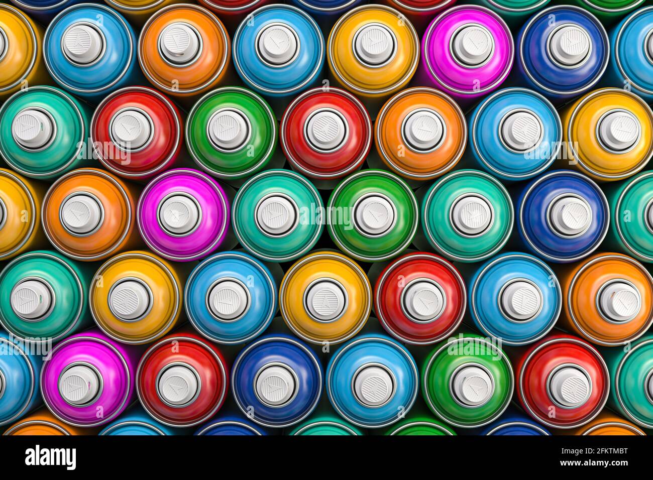 Vista superior de coloridas latas de pintura en aerosol o botellas de  aerosol. ilustración 3d Fotografía de stock - Alamy