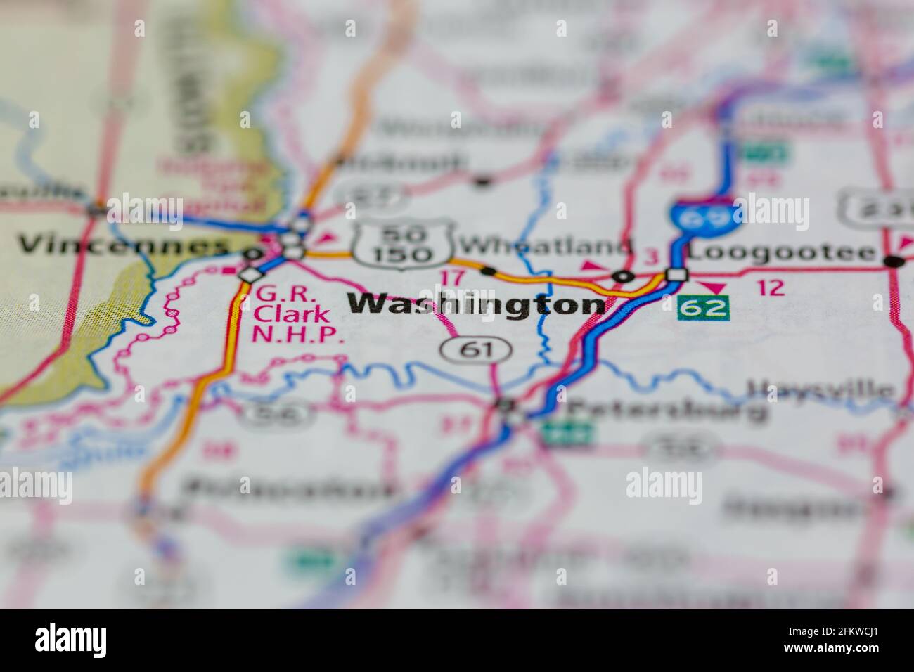 Washington Indiana USA se muestra en un mapa geográfico o en una