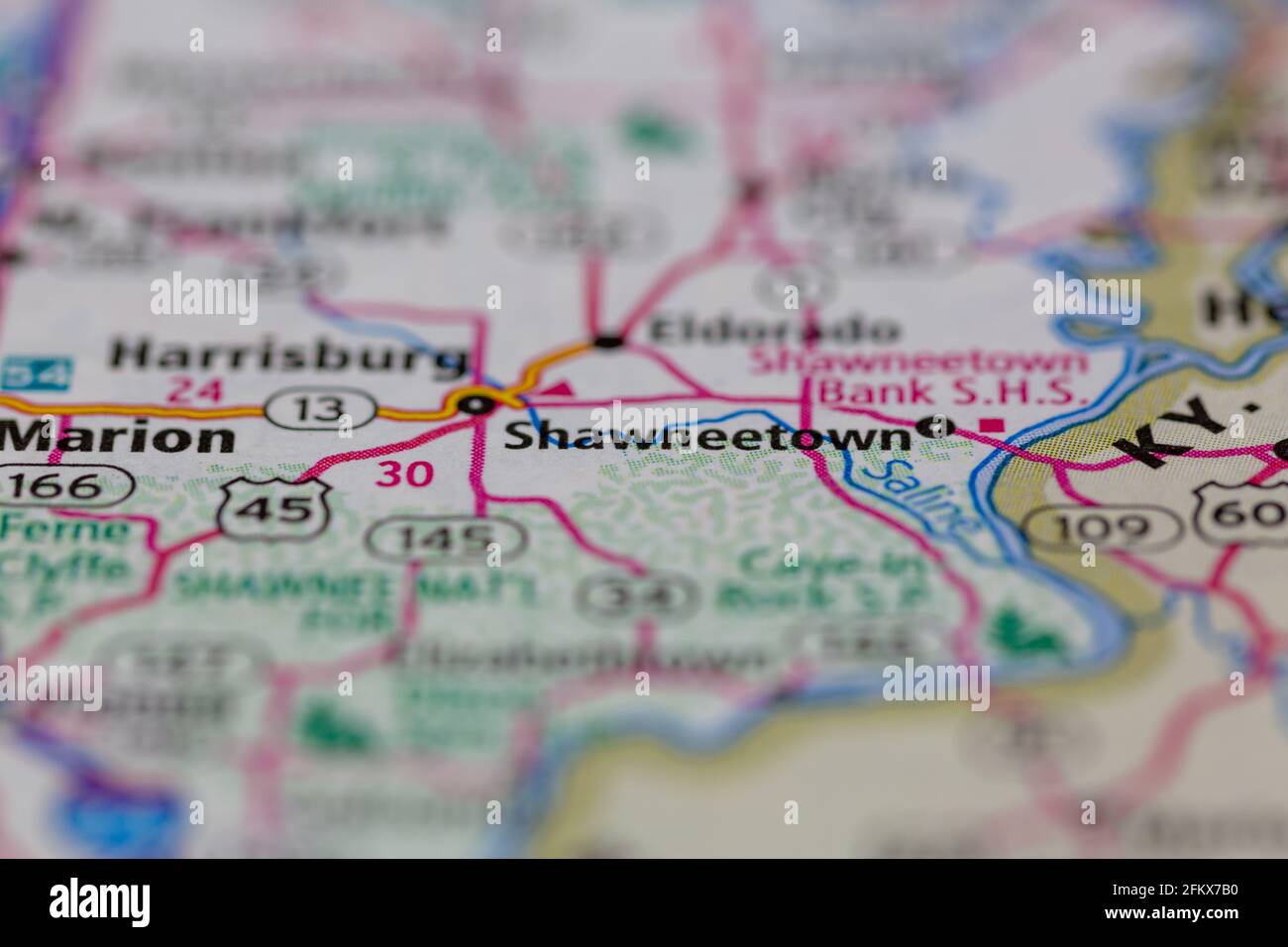 Shawneetown Illinois aparece en un mapa geográfico o mapa de carreteras