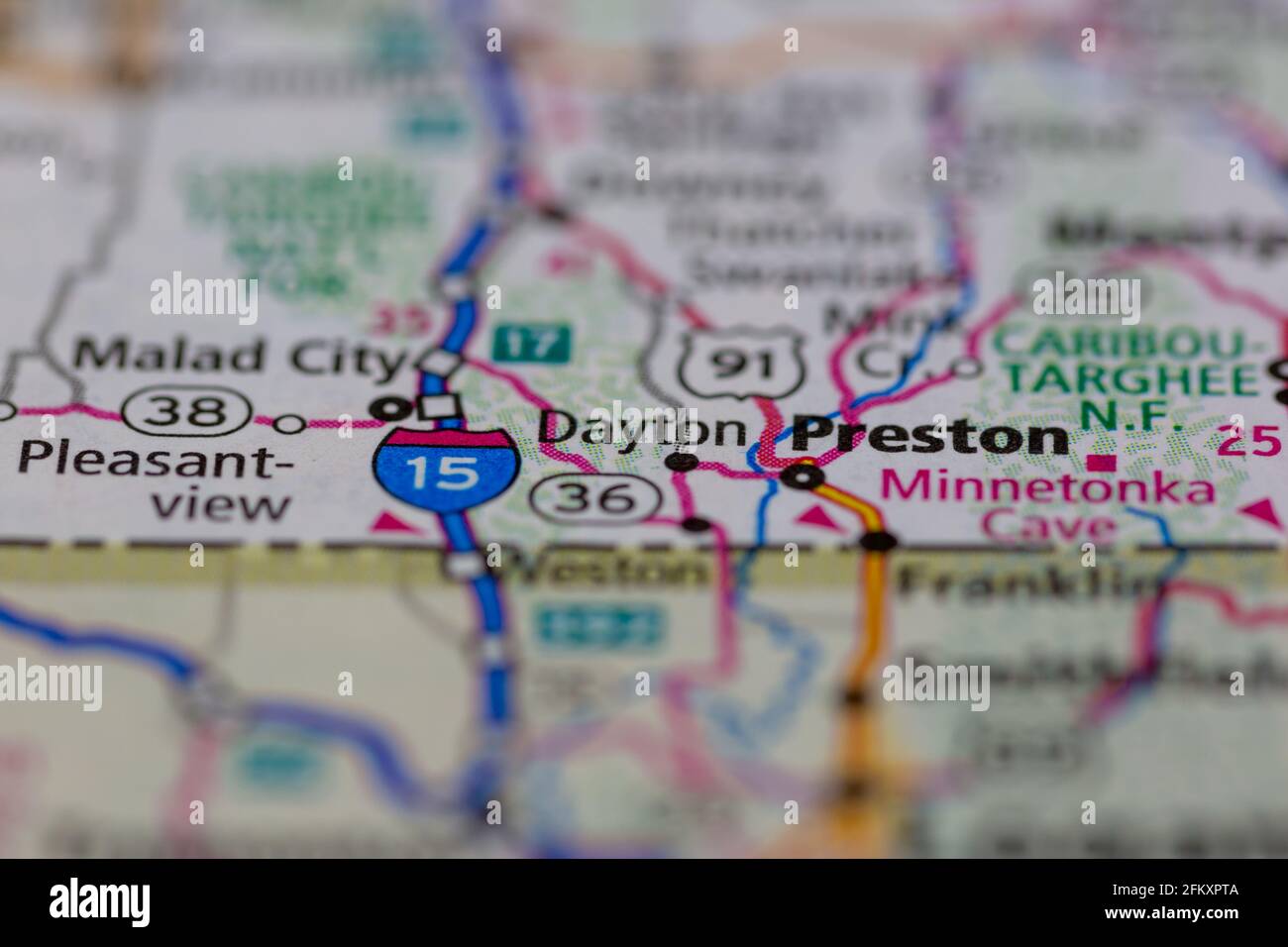 Dayton Idaho USA se muestra en un mapa geográfico o en una carretera