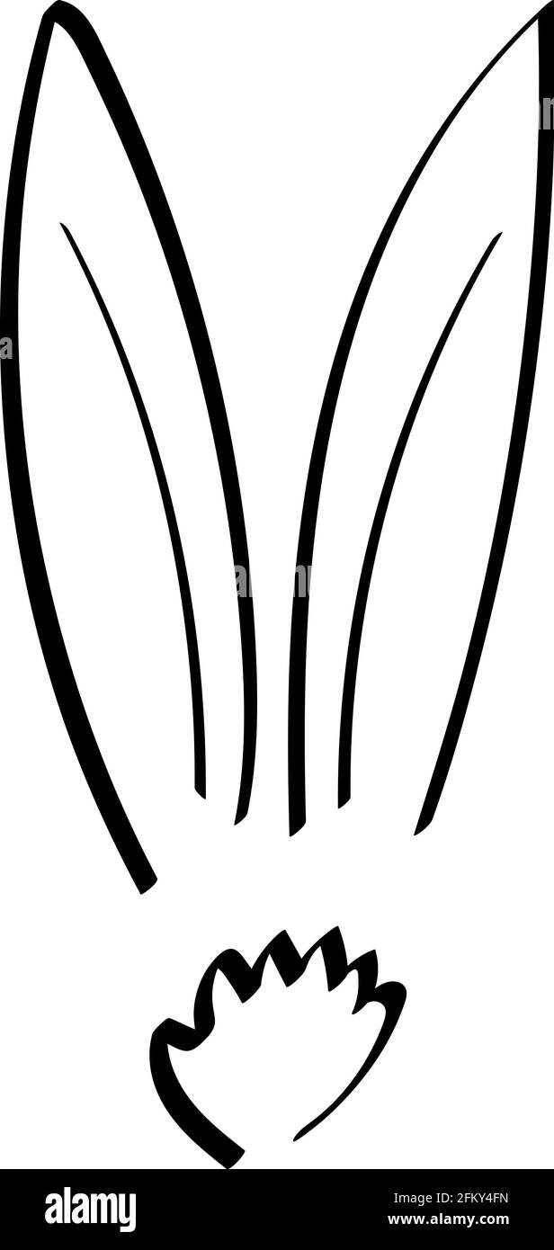 Lindo conejito vector ilustración de dibujo de fideos, . Contorno de las  orejas de conejo e icono gráfico de cola. Dibujo a mano de la ilustración  de vector de fideos Imagen Vector