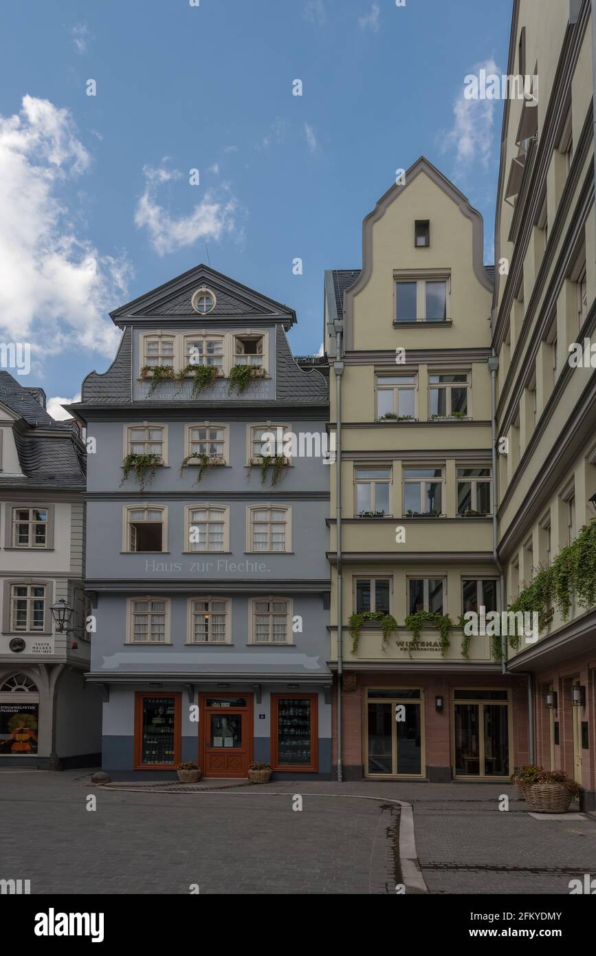 Casas en el casco antiguo reconstruido de Frankfurt, Alemania Foto de stock