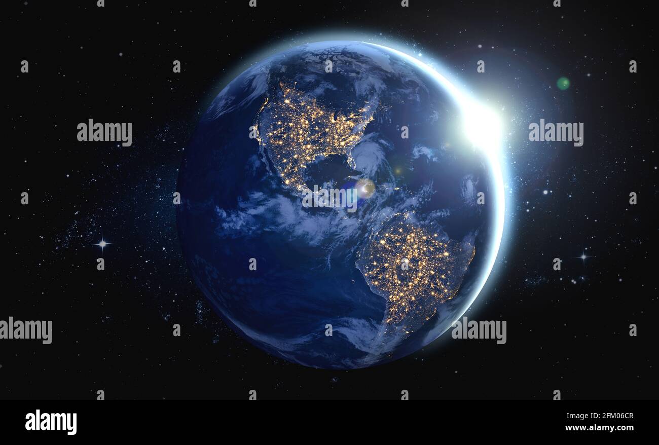 Planeta Tierra globo vista desde el espacio mostrando la superficie de la tierra realista y mapa del mundo como en el espacio exterior punto de vista . Elementos de esta imagen proporcionados por Foto de stock