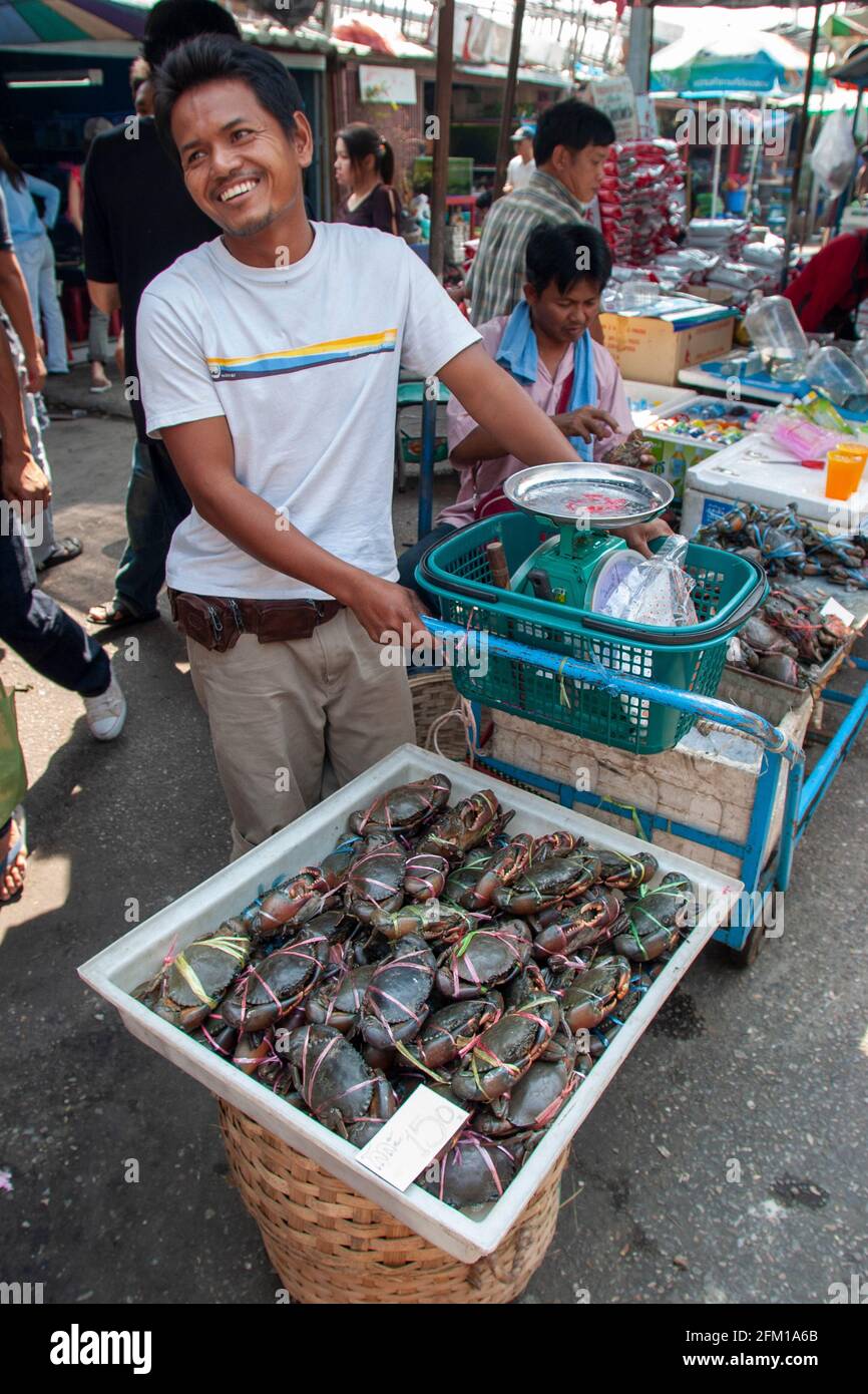 Insectos a la venta en un puesto en el mercado de animales en Bangkok, Tailandia Foto de stock