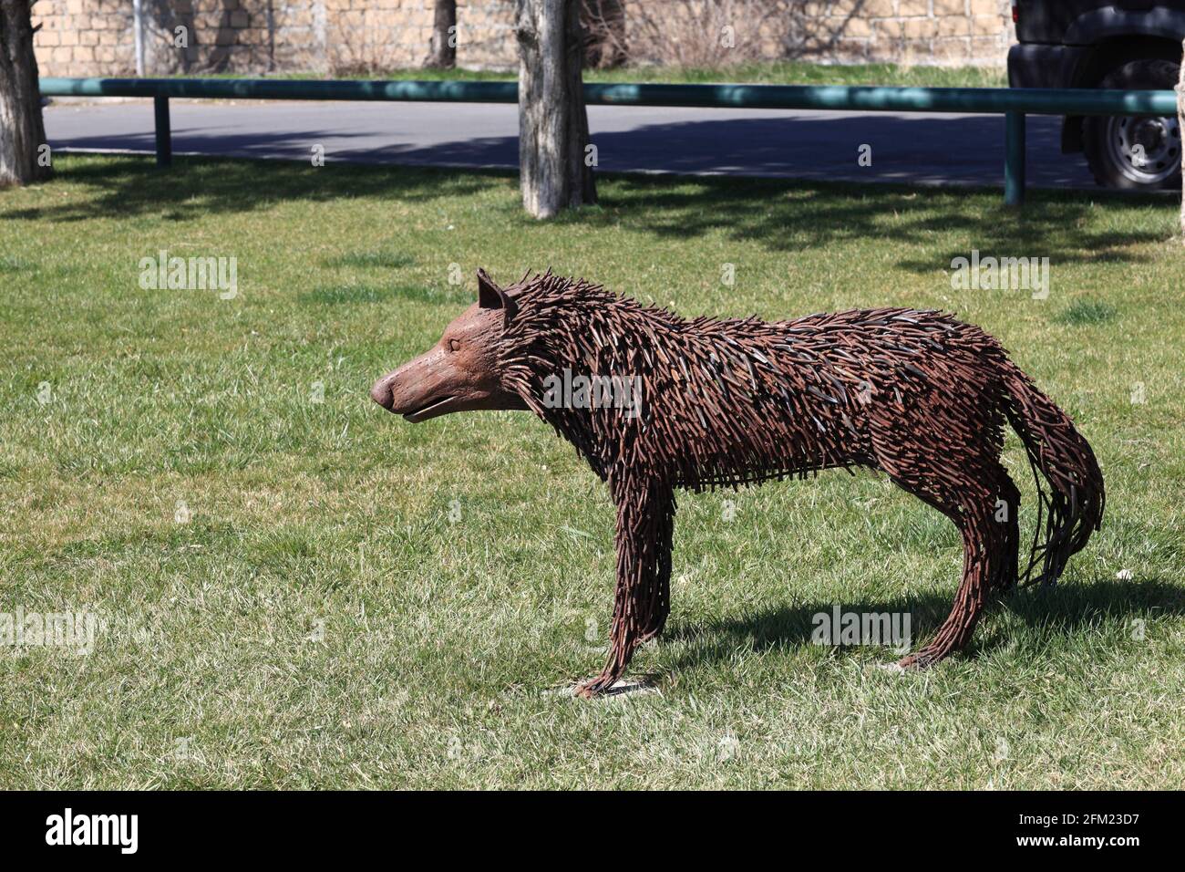 Lobo de hierro en un césped verde en Ereván, Armenia Fotografía de stock -  Alamy