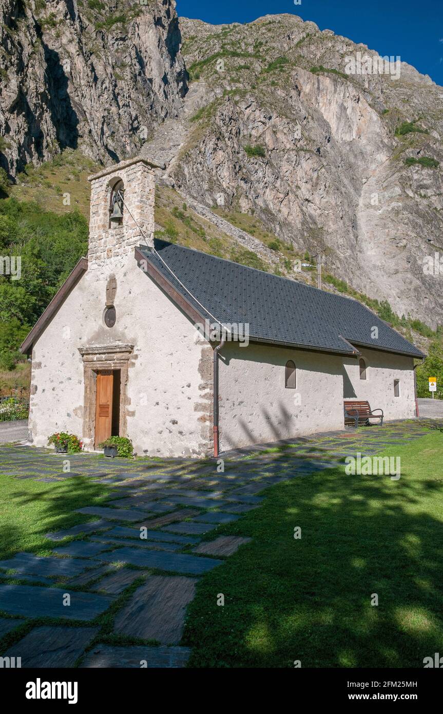 Capilla de Saint-Sauveur (siglo 17th), le Bourg d’Arud, Les Deux-Alpes, Valle del Veneón, Isere (38), Región Auvernia-Ródano-Alpes, Francia Foto de stock