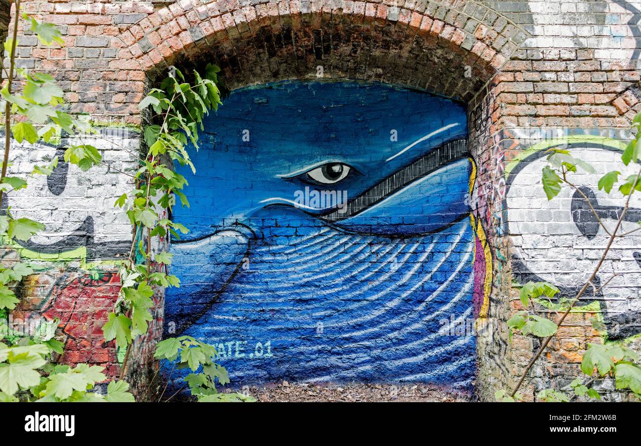 Blue Whale Mural Wall Painting Londres Reino Unido Foto de stock