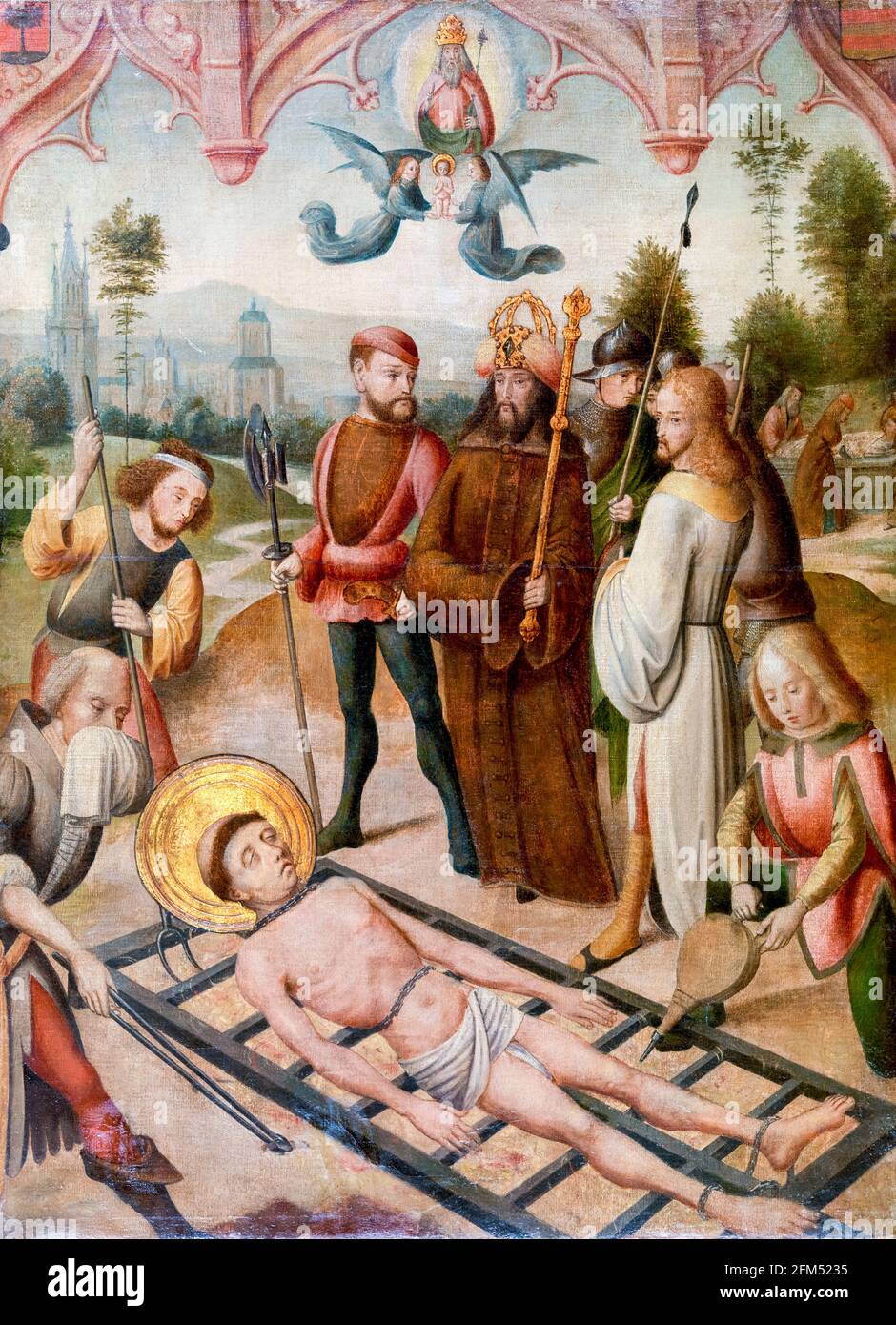 Martirio de San Lorenzo, pintura del Maestro de la Leyenda de San Ursula, 1485-1510 Foto de stock