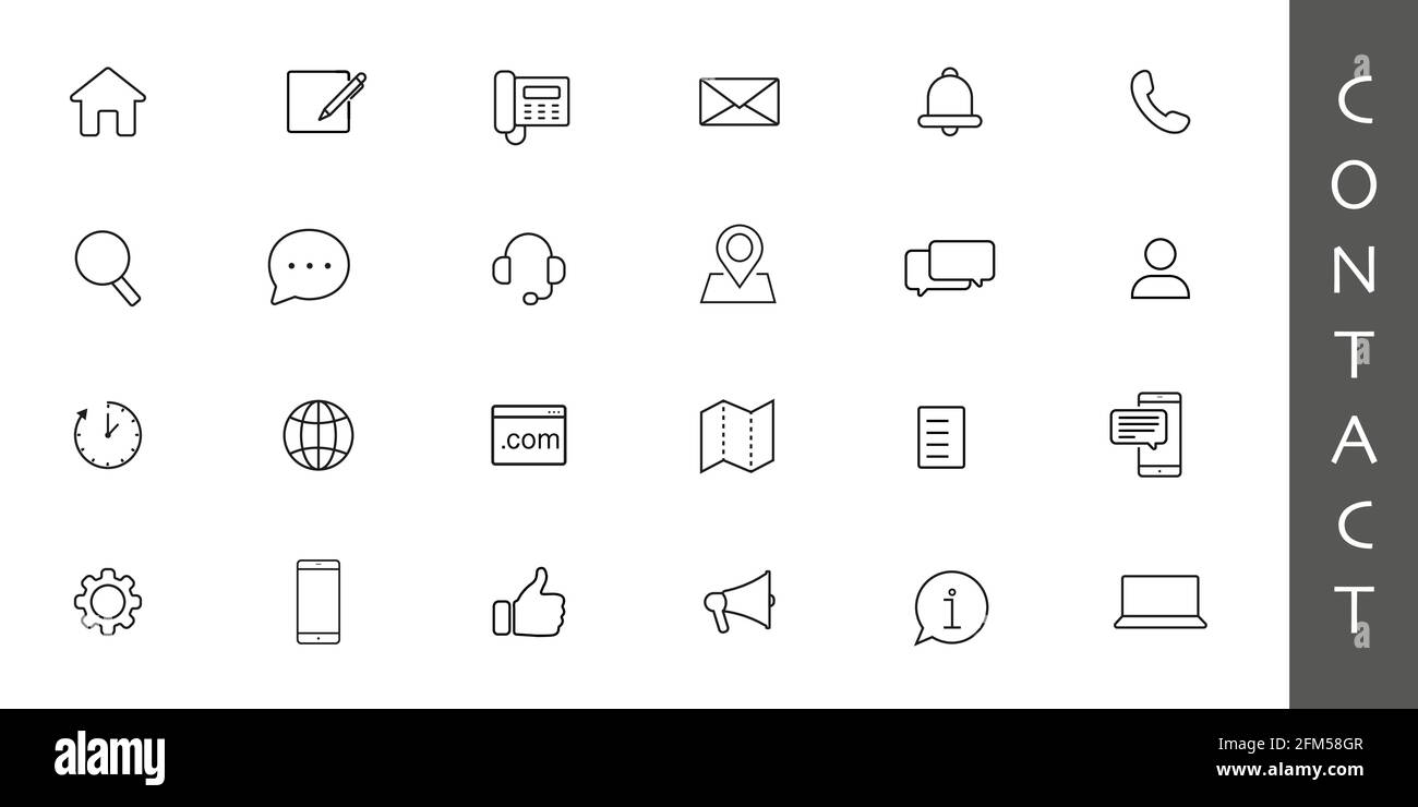 Contáctenos - Conjunto mínimo de iconos de la red de líneas finas. Colección de iconos de esquema. Ilustración del Vector