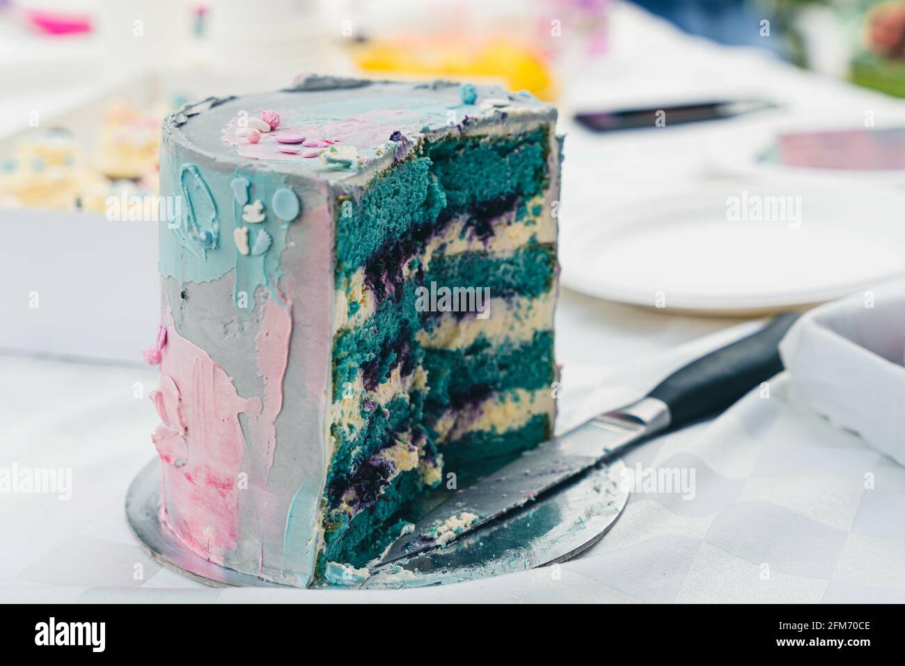 Primer Plano De Un Pastel Para Una Fiesta De Revelacion De Genero Fotografia De Stock Alamy