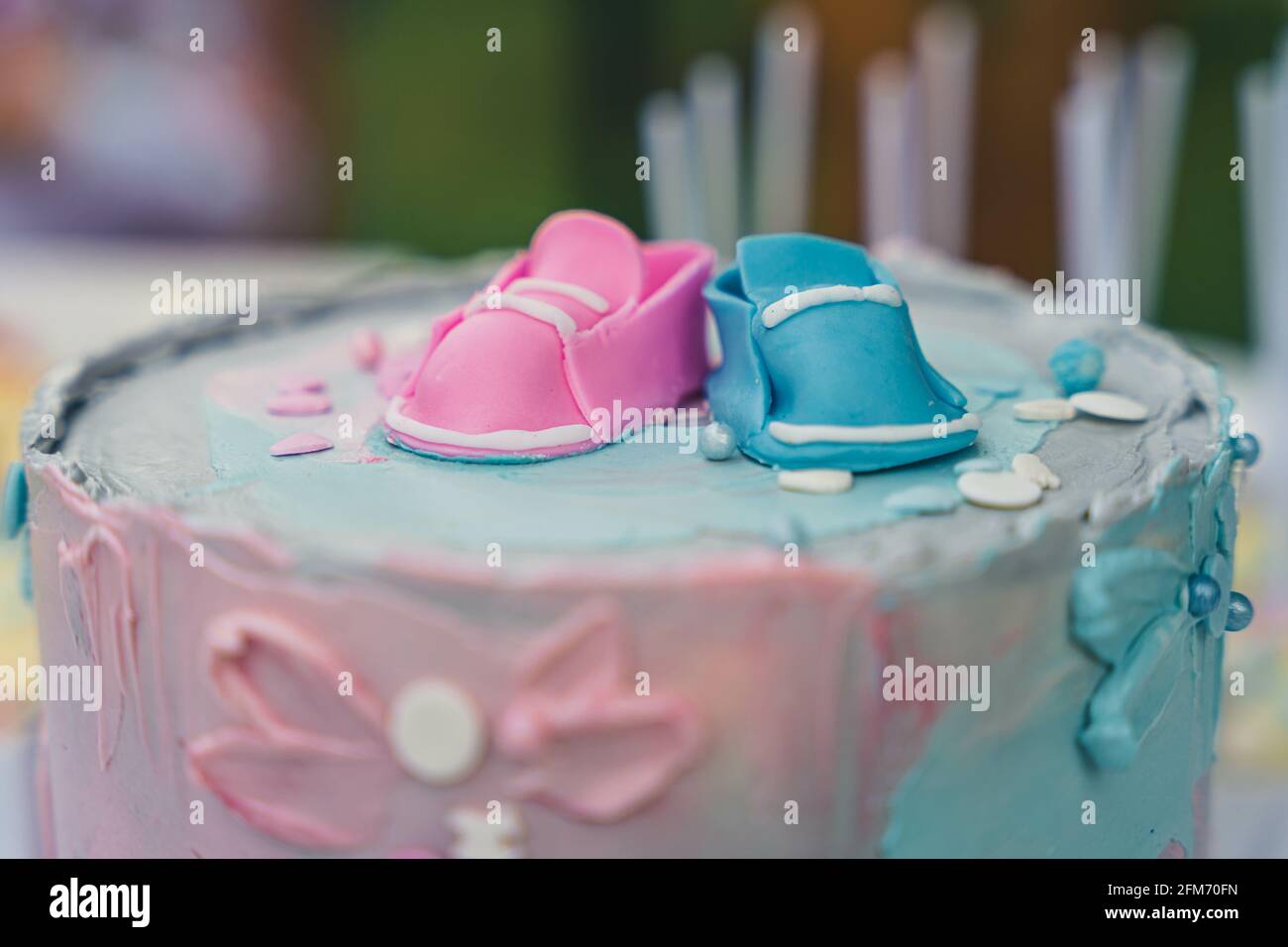 Primer Plano De Un Pastel Para Una Fiesta De Revelacion De Genero Fotografia De Stock Alamy
