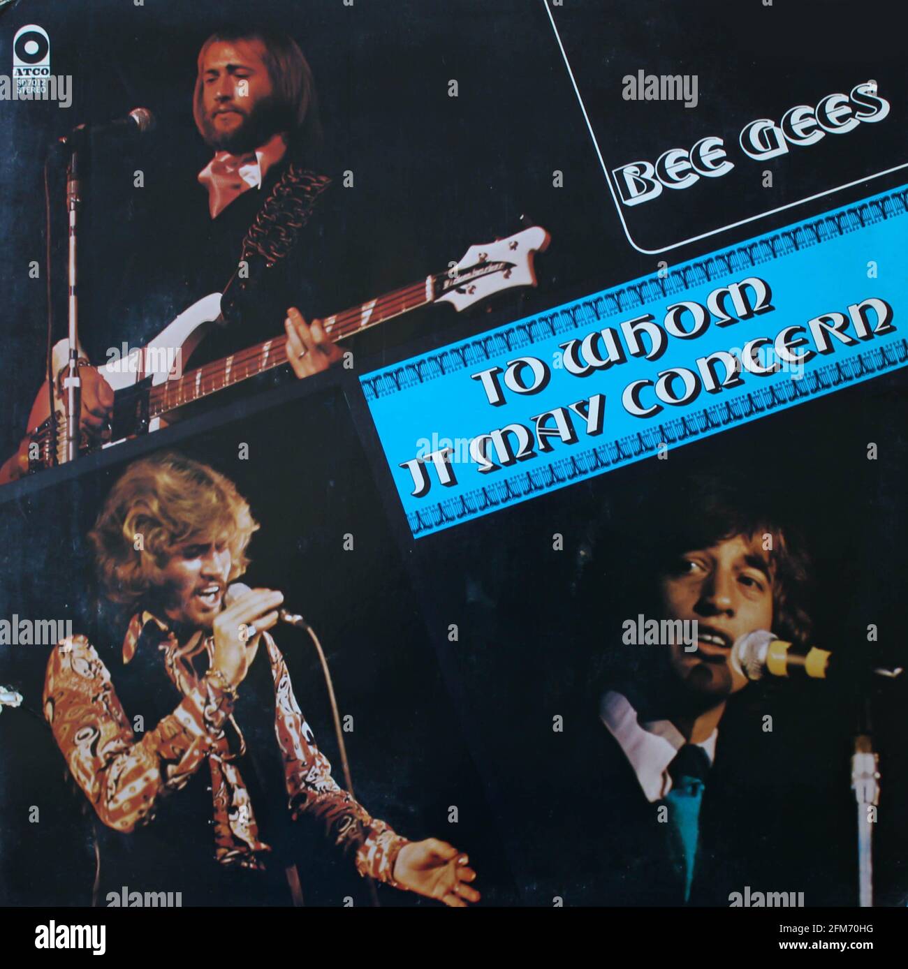 Disco y artistas del alma, el álbum de música Bee Gees en disco LP disco de vinilo. Título: A quién puede interesarse, portada del álbum Foto de stock