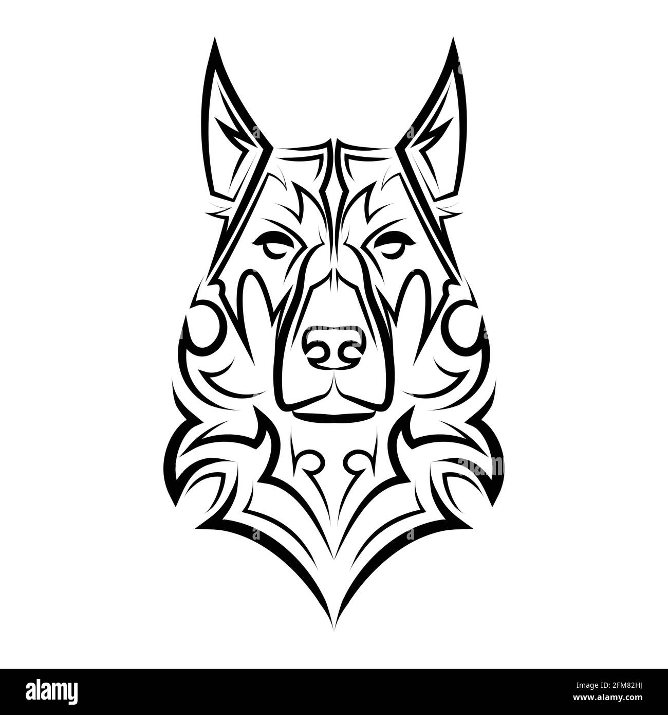 Línea de arte en blanco y negro de la cabeza de perro pastor alemán. Buen  uso para símbolo, mascota, icono, avatar, tatuaje, Diseño de camiseta,  logotipo o cualquier diseño que quieras Imagen