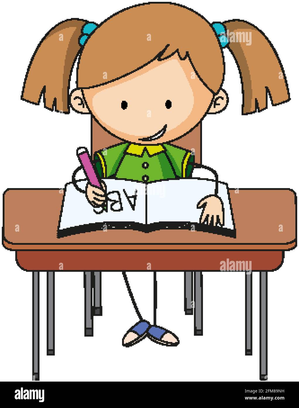 Una chica haciendo tareas de dibujo de dibujos animados de fideos Imagen  Vector de stock - Alamy