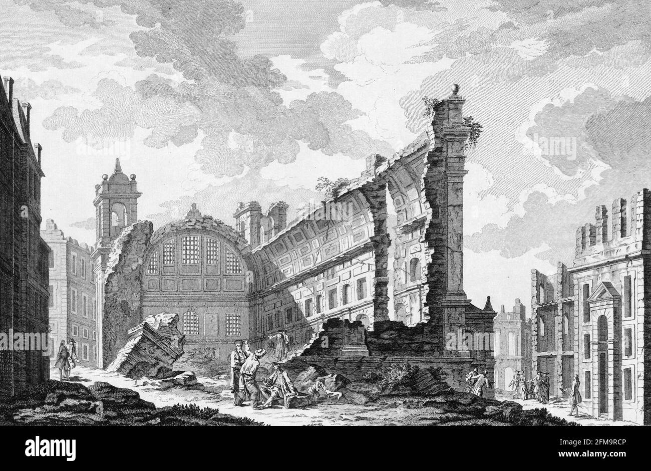 El terremoto de Lisboa 1755. Ruinas de la Iglesia de San Nicolás por Jacques-Philippe Le Bas, 1757 Foto de stock
