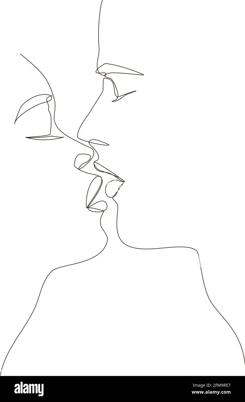 Pareja de besos lineales en estilo minimalista. Ilustración de líneas  modernas Imagen Vector de stock - Alamy