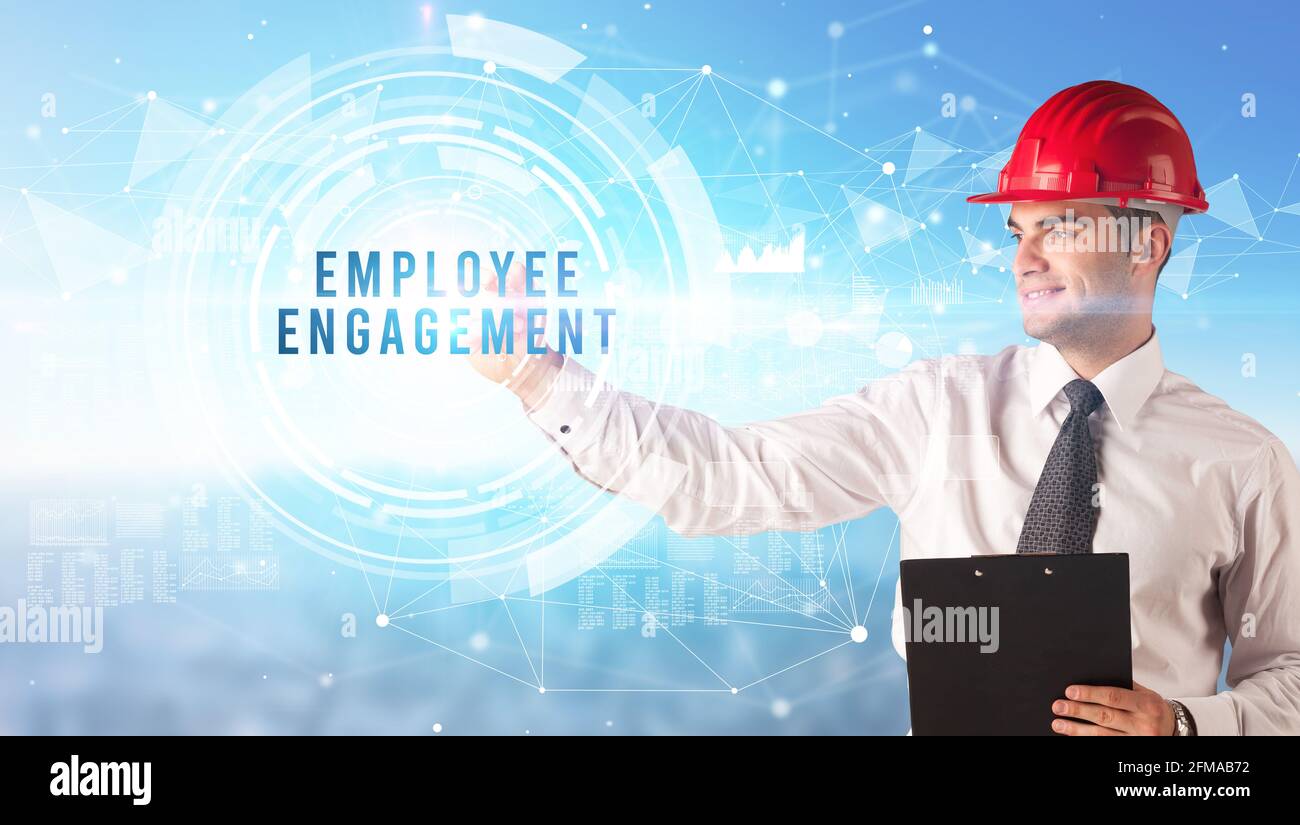 Hombre de negocios guapo con dibujo de casco Foto de stock