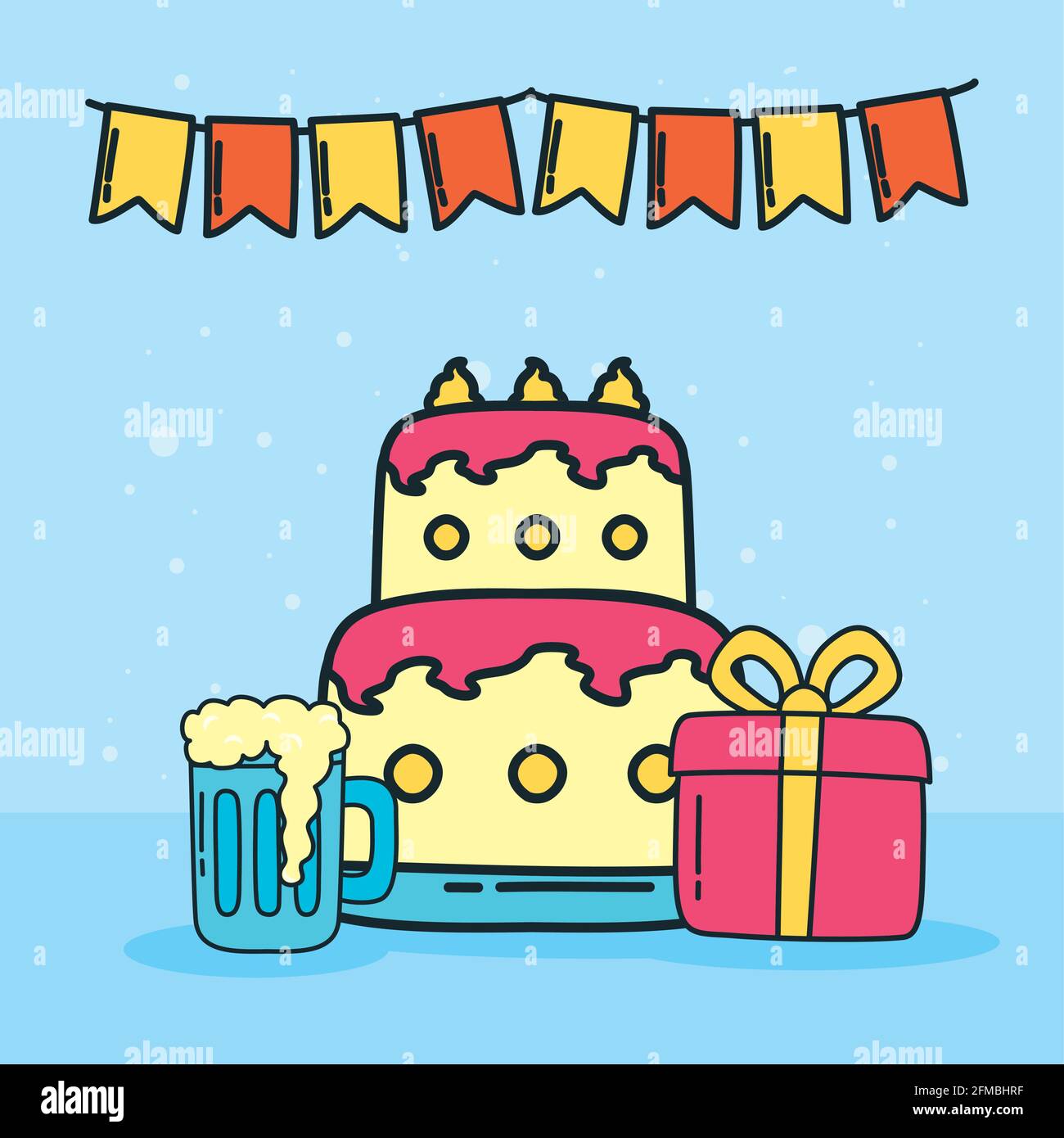 feliz cumpleaños pastel cerveza y regalo Imagen Vector de stock - Alamy