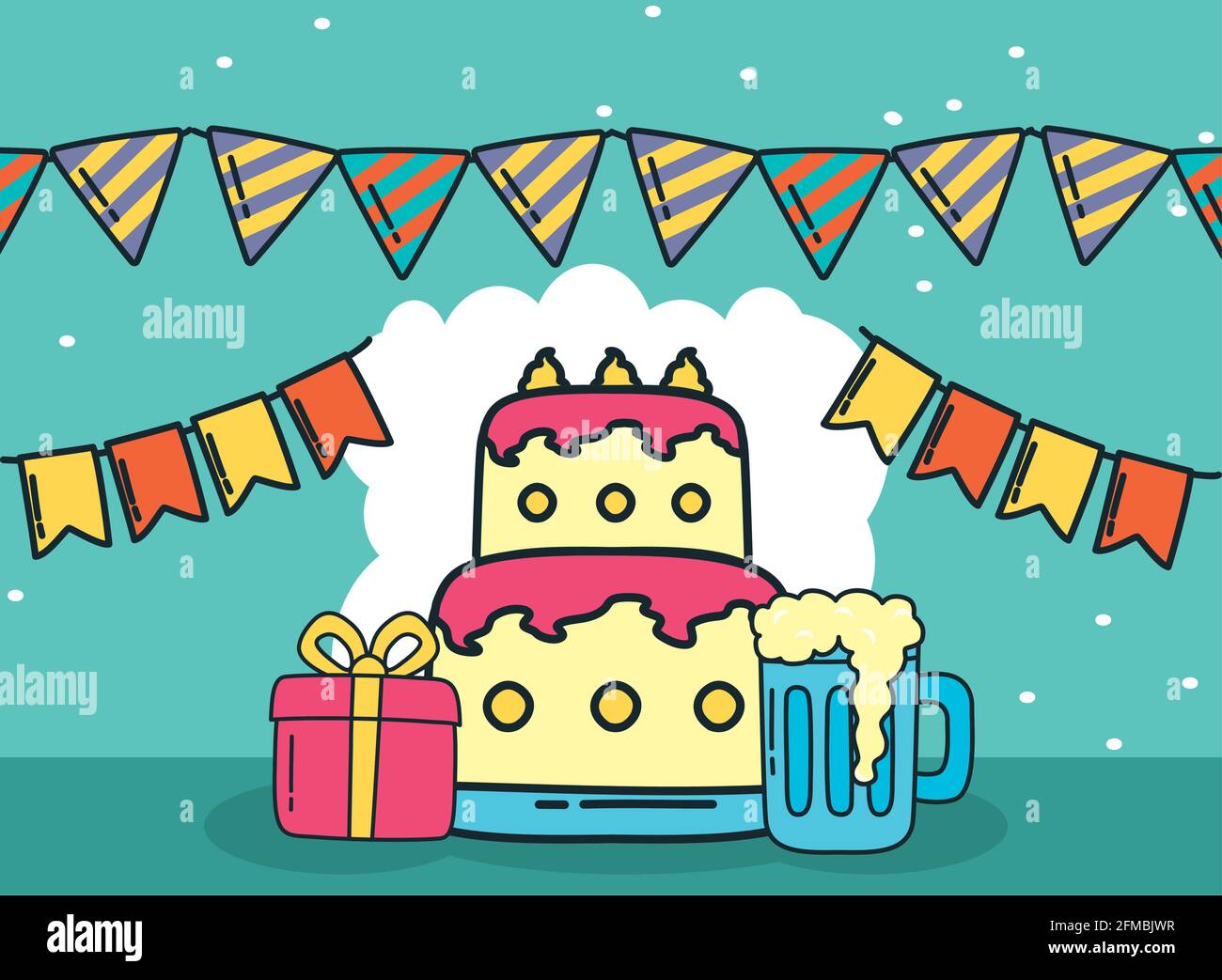 feliz cumpleaños pastel regalo y cerveza Imagen Vector de stock - Alamy