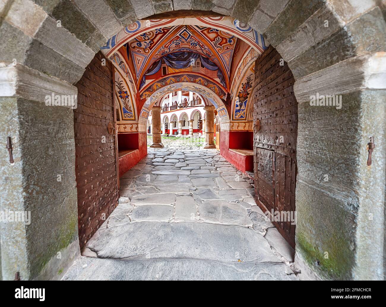 Monasterio de Rila, un famoso monasterio en Bulgaria. Foto de stock