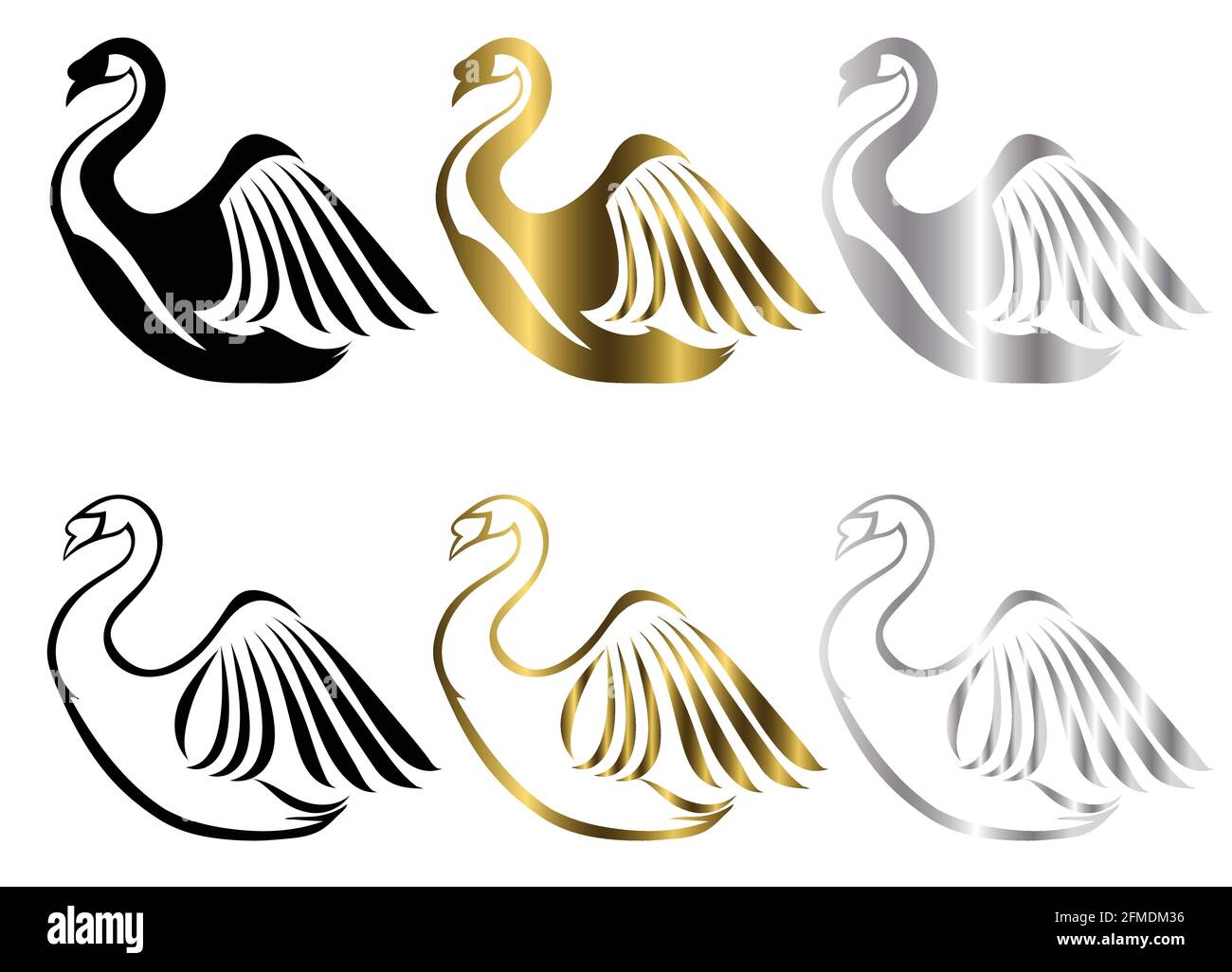Conjunto de seis imágenes vectoriales de varios símbolos de cisne Son tres  colores negro oro plata buen uso para el símbolo icono de mascota avatar y  logotipo Imagen Vector de stock -