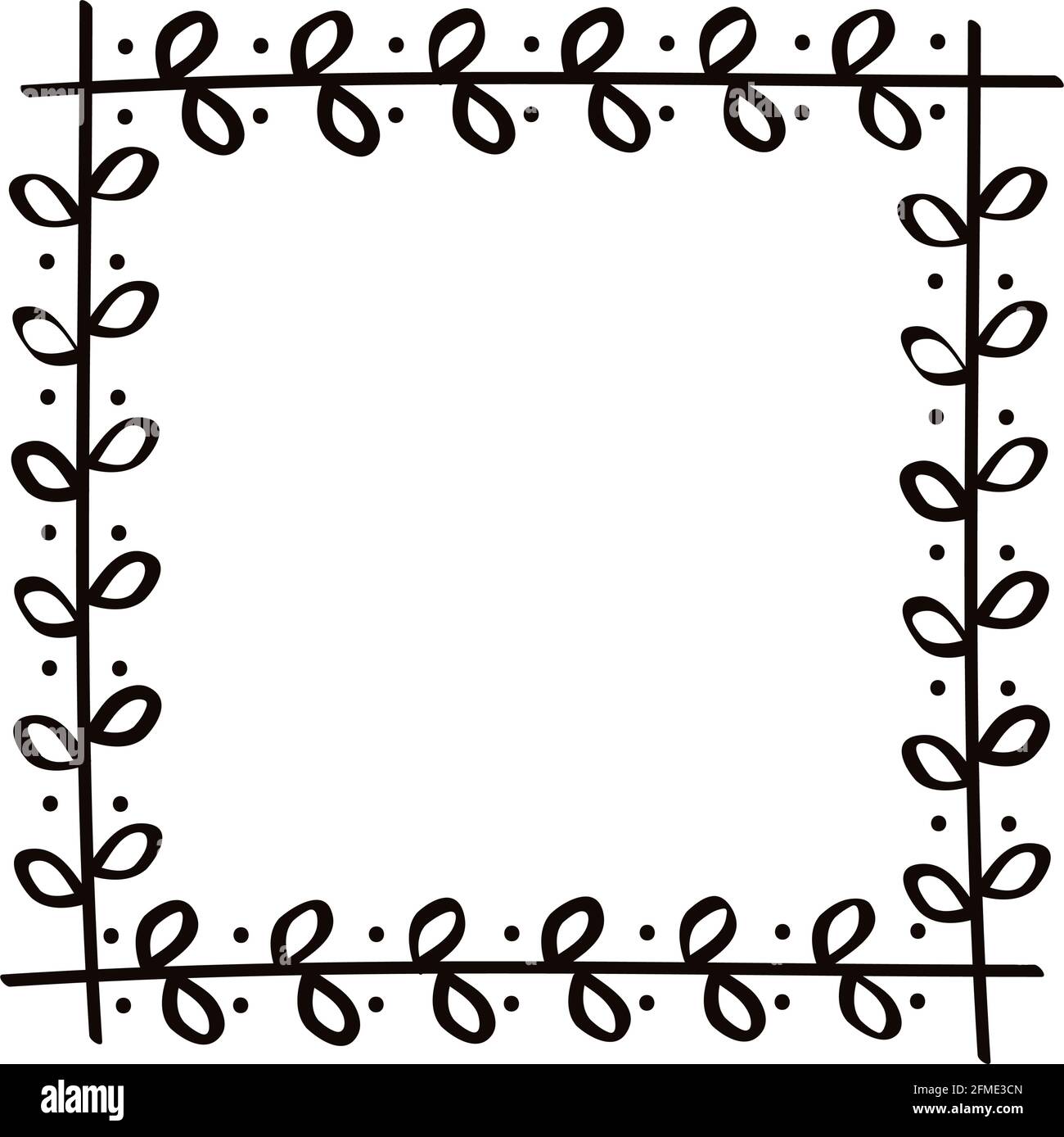 marco de hojas de dibujo de mano cuadrada Imagen Vector de stock