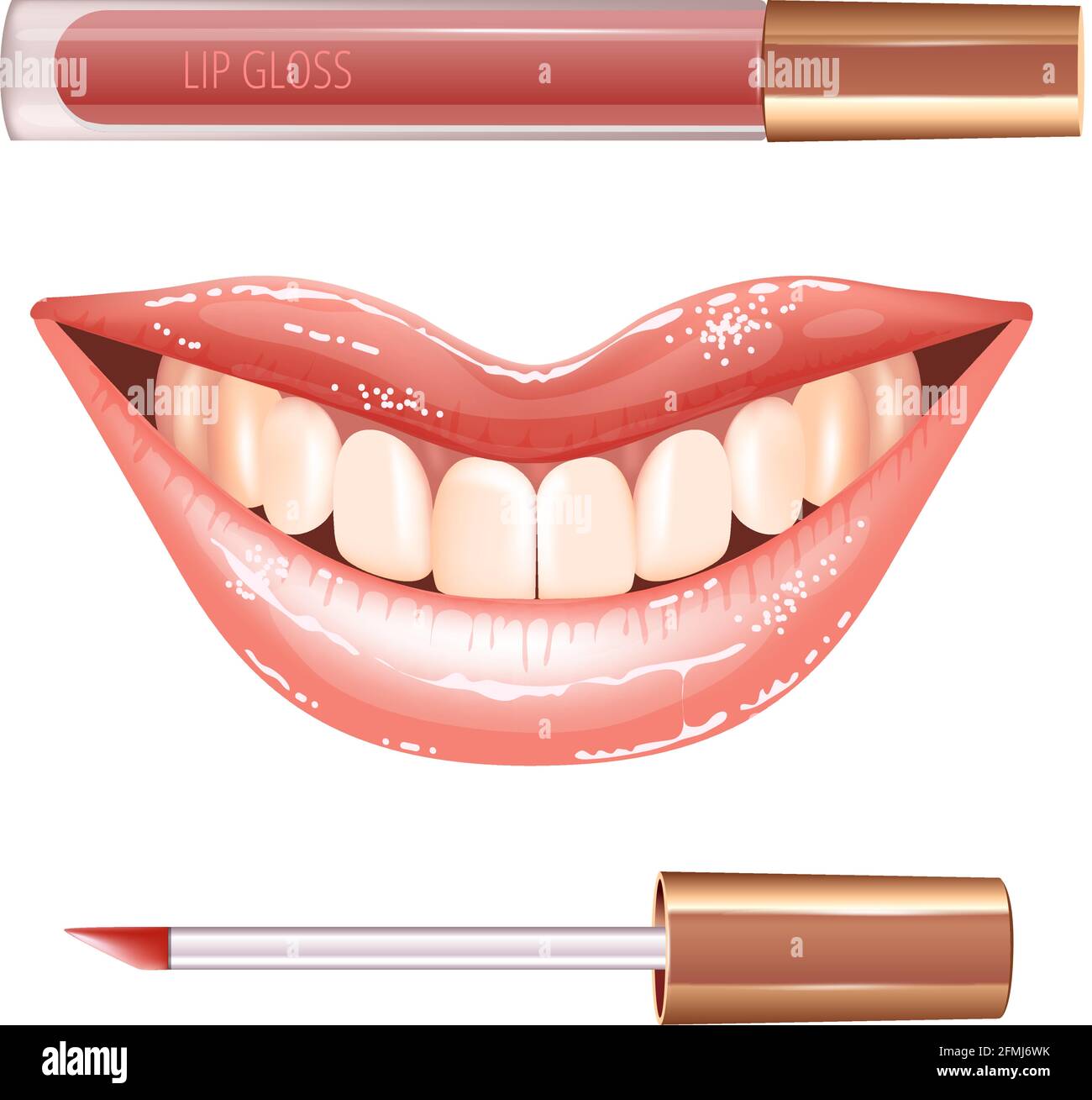Set de preparación para los labios con labios sonrientes brillantes y  realistas y lápiz labial líquido Imagen Vector de stock - Alamy