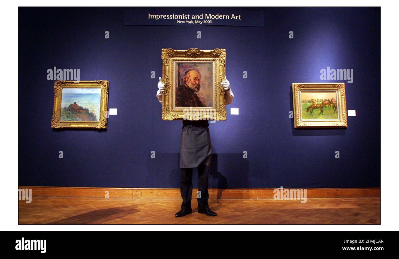 Raro autorretrato de Paul Cezanne, 'Retrato de Paul Cezanne, alrededor de 1895, valorado en $15-20 millones para ser vendido en Christies New York el 7th de mayo de 2003. Vista previa en Christies, King st, Londres. pic David Sandison 4/4/2003 Foto de stock