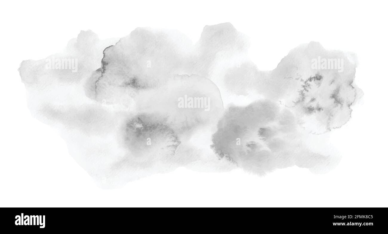 Forma abstracta de mancha de acuarela gris claro. Elemento aislado de nube por acuarela pintado a mano. Ilustración del Vector
