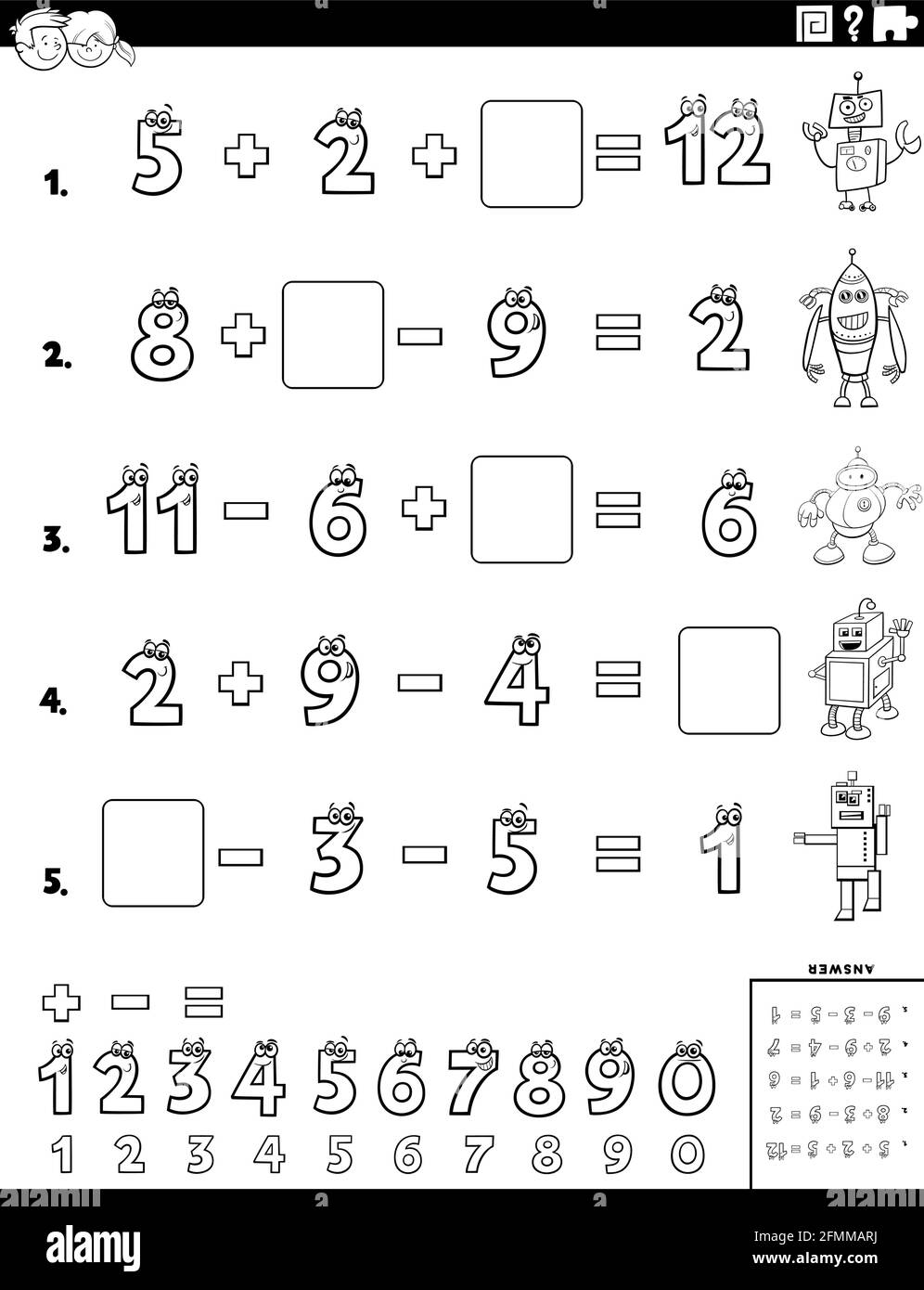 Ilustración de dibujos animados en blanco y negro de la tarea educativa de  cálculo matemático hoja de trabajo para niños de escuela primaria Imagen  Vector de stock - Alamy