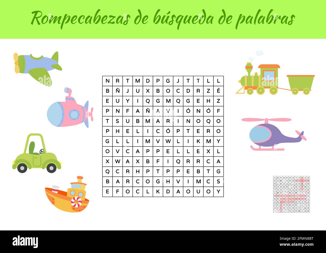 Rompecabezas de Búsqueda de palabras - Puzzle de búsqueda de palabras.  Juego educativo para estudiar palabras en español. Niños actividad hoja de  trabajo colorido versión imprimible Imagen Vector de stock - Alamy