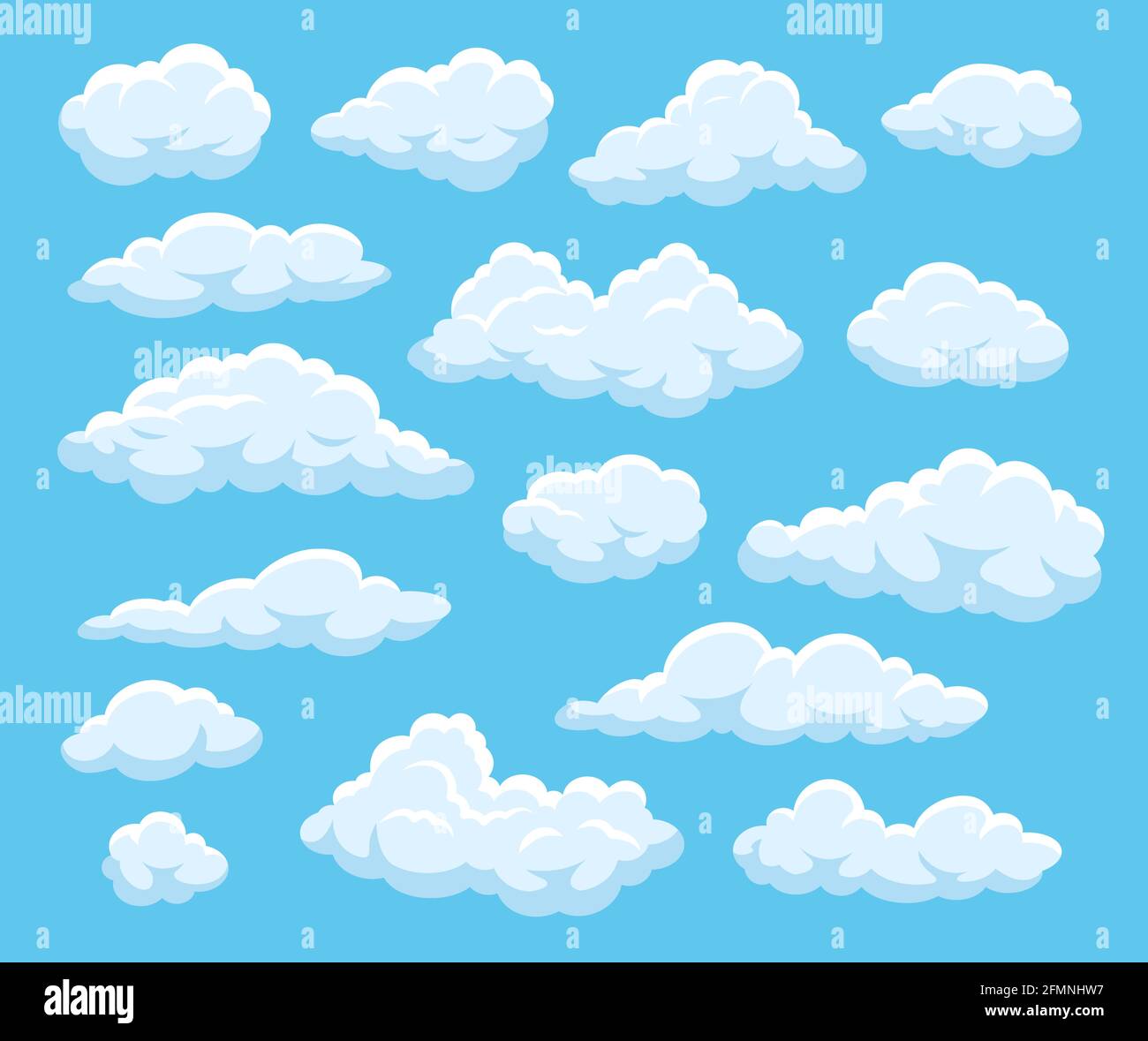 Nubes de dibujos animados. Cielo azul nublado con formas de nube blanca flotante y esponjosa. 2d juegos, elementos aislados del vector atmosférico. Buen tiempo, cielo brillante y hermoso paisaje nublado al aire Nubes de dibujos animados. Cielo azul nublado con formas de nube blanca flotante y esponjosa. 2d juegos, elementos aislados del vector atmosférico. Buen tiempo, cielo brillante y hermoso paisaje nublado al aire
