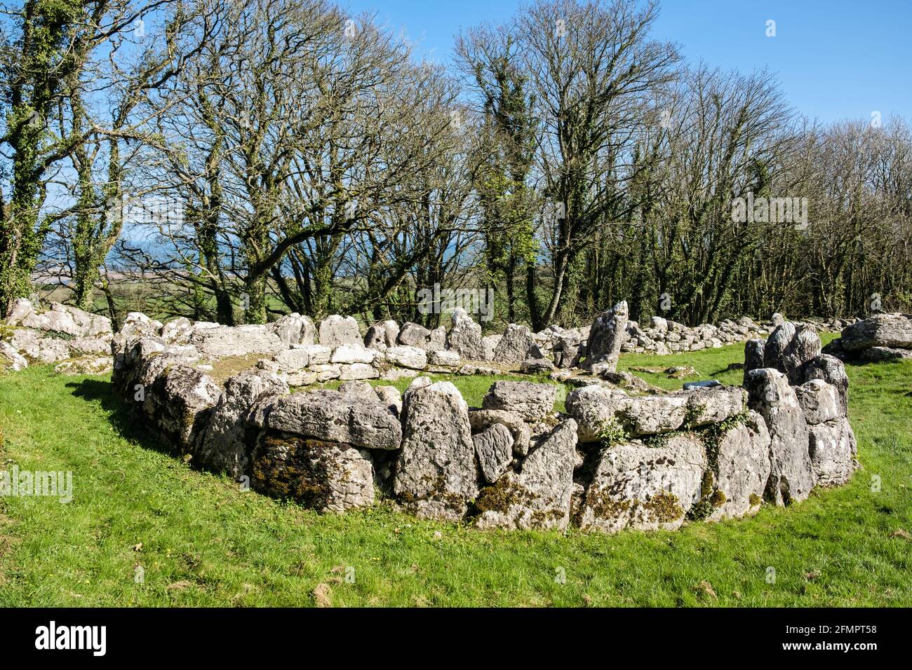 Din (Din Lligwy Llugwy) restos de un asentamiento celta círculo hut farmstead se remonta a la época romana. Moelfre, Isla de Anglesey, Gales, Reino Unido, Gran Bretaña Foto de stock