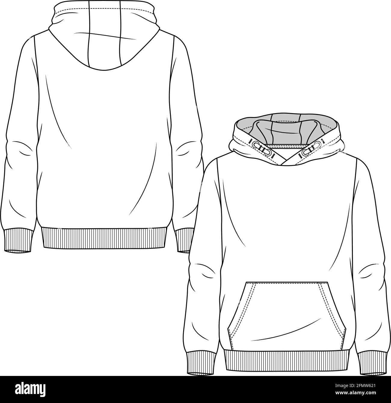 Sudadera con capucha para chicos plantilla de dibujo plana de moda. Los hombres jóvenes popopover arriba Ilustración de la Moda Técnica. Ilustración del Vector