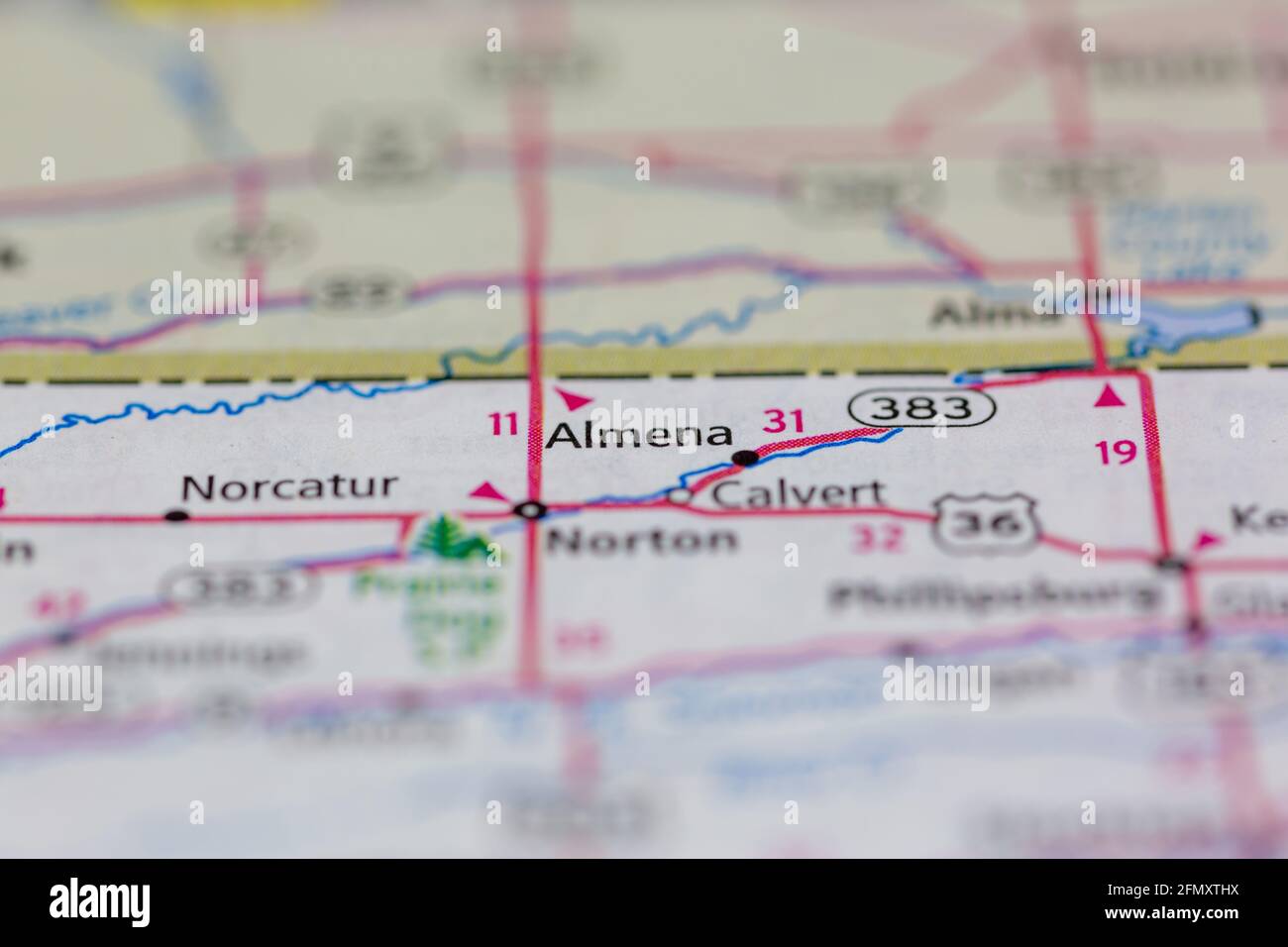 Almena Kansas USA en un mapa geográfico o carretera Mapa Fotografía de