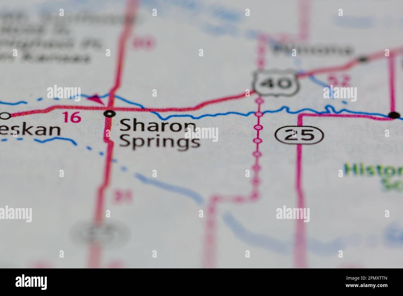 Sharon Springs Kansas USA se muestra en un mapa geográfico o. Mapa de carreteras Fotografía de