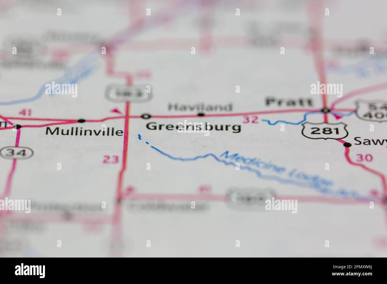 Greensburg Kansas USA se muestra en un mapa geográfico o carretera Mapa