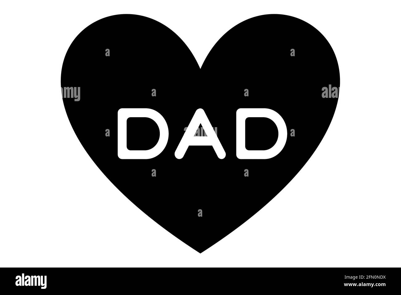 Forma de corazón negro con la palabra blanca 'PAPÁ' para el concepto del Día del Padre. Foto de stock