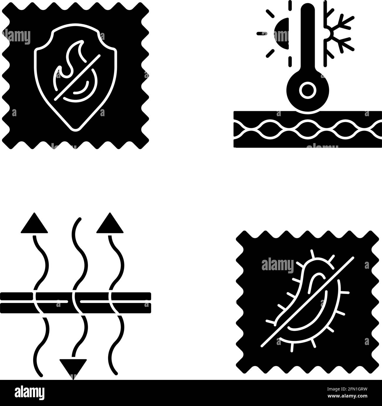 Características de la tela iconos de glifo negro establecidos en el espacio en blanco Ilustración del Vector