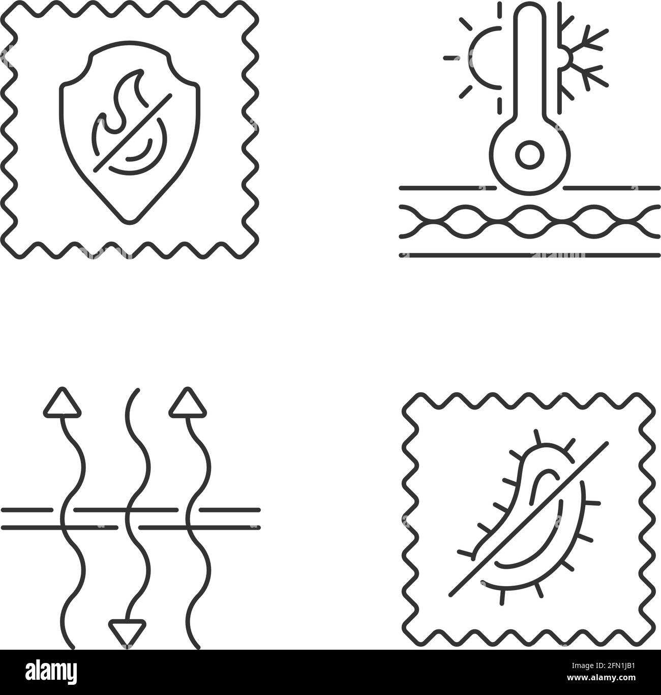 Conjunto de iconos lineales de características de la tela Ilustración del Vector